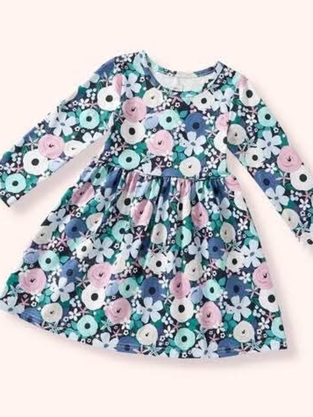 Girls' Navy Floral Long-Sleeve Dress